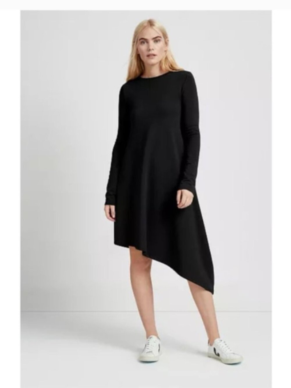 NWT Marcella Samantha Dress black asymmetrical long sleeve jersey midi dress S